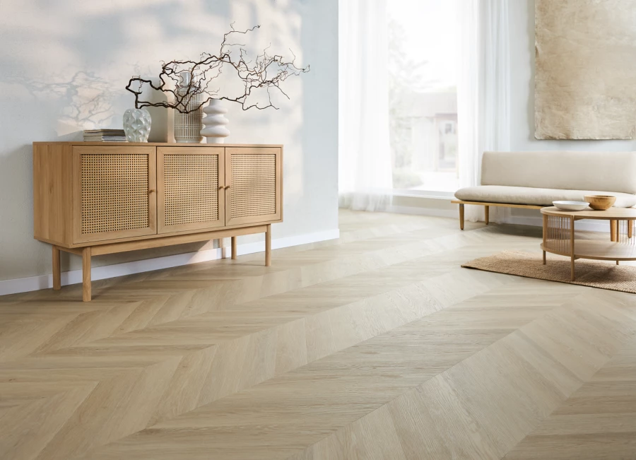 Chevron kalanruoto vinyylilattia Johannes Oak 45°